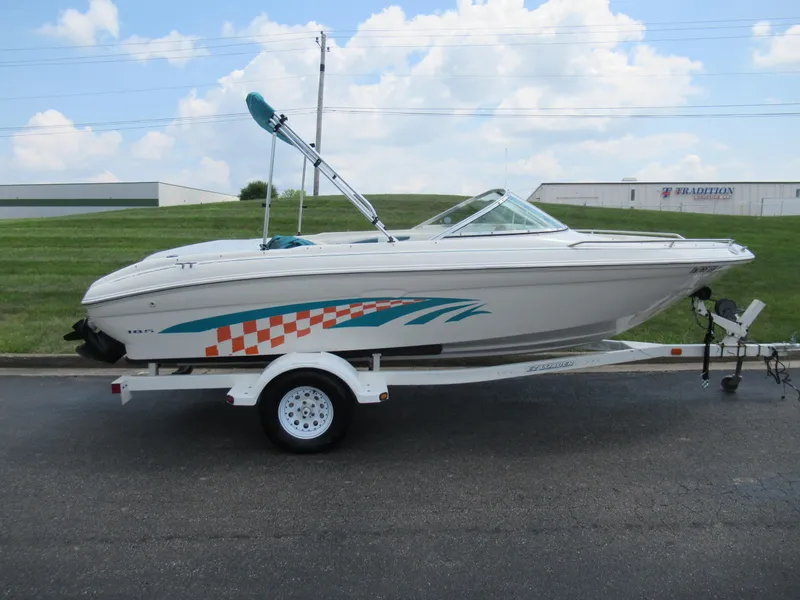 Slide: The Image of 1997 Sea Ray 185 Bow Rider on trailer, side view. - 4