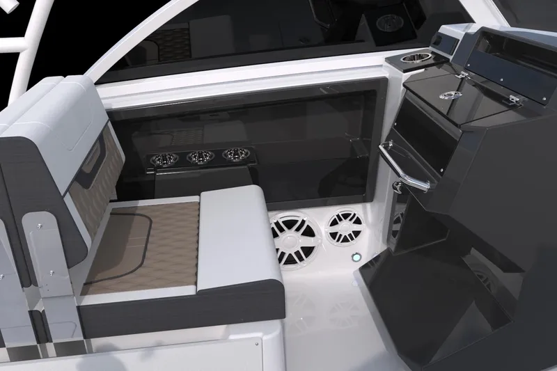 Slide: The Image of 2024 Blackfin 252DC boat interior with seating and control panel. - 19