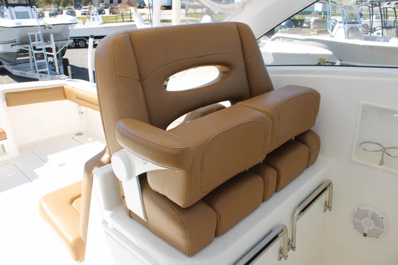 Slide: The Image of Brown leather seating on 2021 Albemarle 30 Express boat. - 25