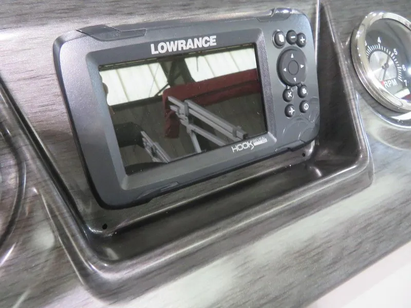 Slide: The Image of Lowrance Hook2 fish finder on 2024 Crest Classic DLX 220 SLSC boat dashboard. - 7