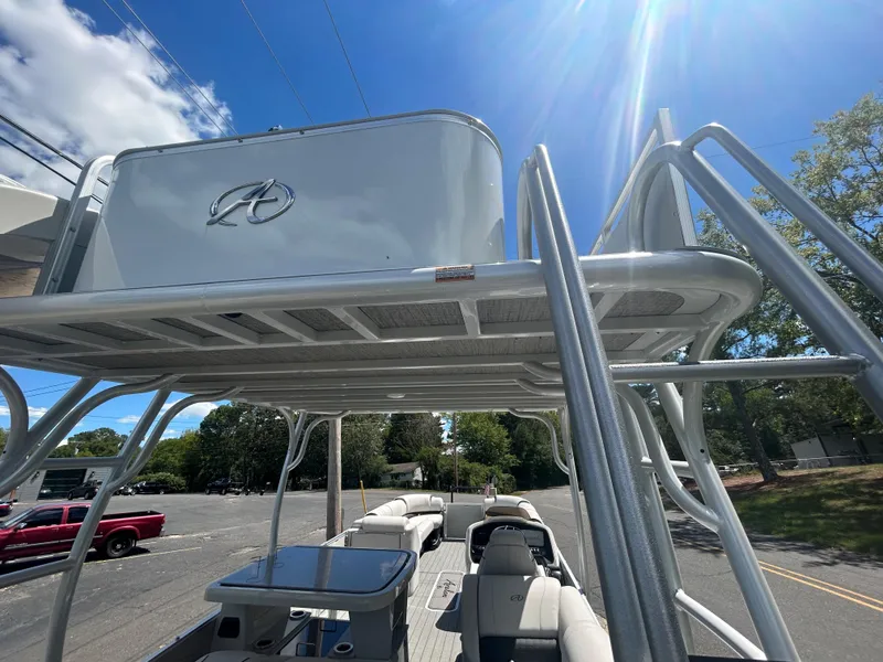 Slide: The Image of 2023 Avalon 2785 ENT FS pontoon boat with upper deck and seating area. - 28