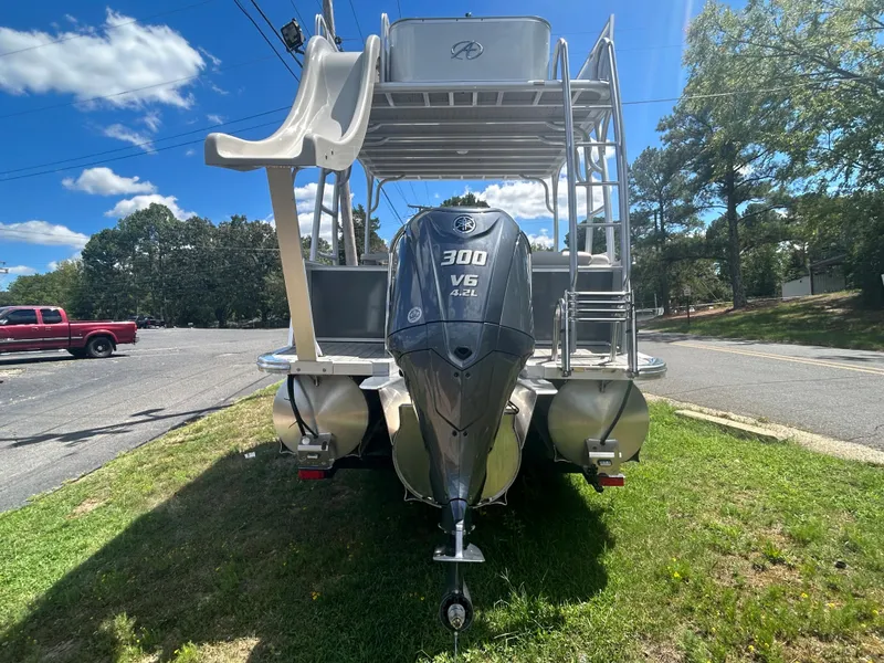 Slide: The Image of 2023 Avalon 2785 ENT FS pontoon boat with Yamaha 300 V6 engine and slide. - 6