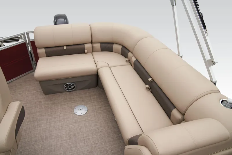 Slide: The Image of 2024 Sun Tracker Party Barge 20 DLX pontoon boat with beige seating and spacious layout. - 39