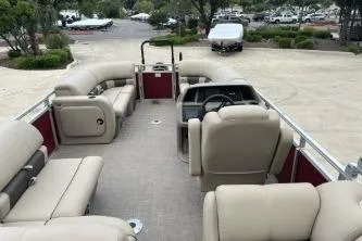 Slide: The Image of 2024 Sun Tracker Party Barge 22 RF DLX pontoon boat with spacious seating and modern design. - 3