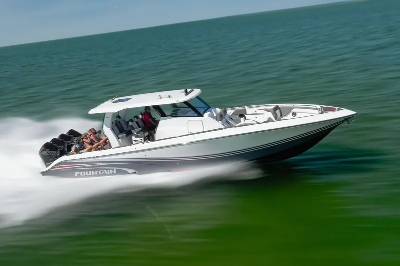 The Image of 2025 Fountain 43 SCX speedboat cruising on open water. - 0