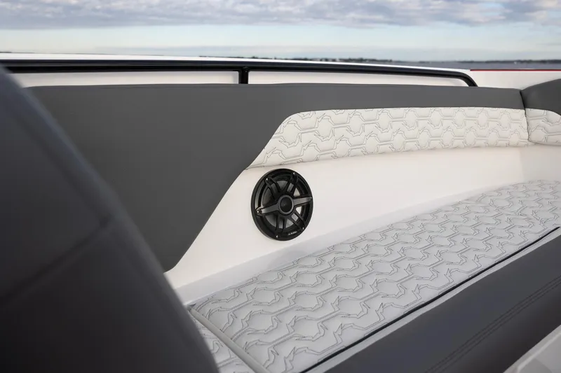 Slide: The Image of Fountain 43 SCX 2025 boat interior with stylish seating and built-in speaker. - 10
