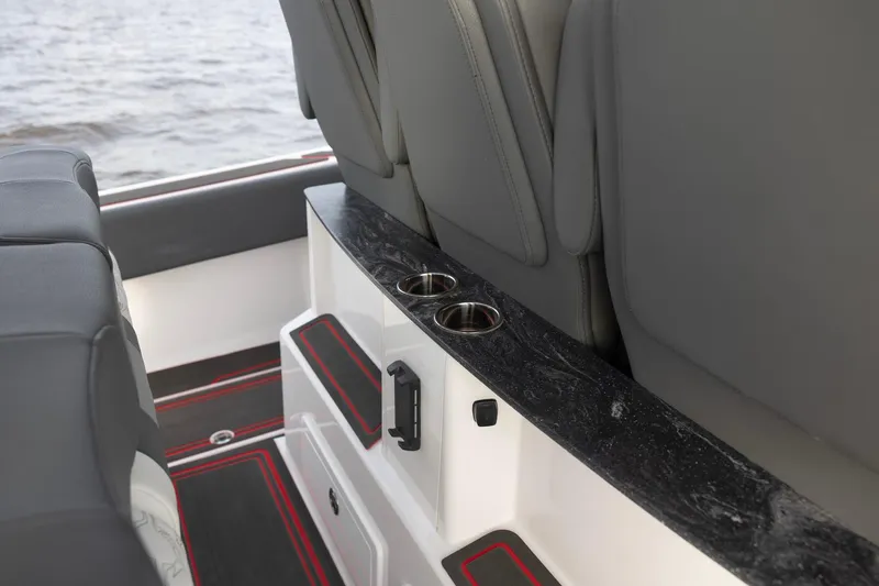 Slide: The Image of Interior of 2025 Fountain 43 SCX boat with cup holders and seating. - 15