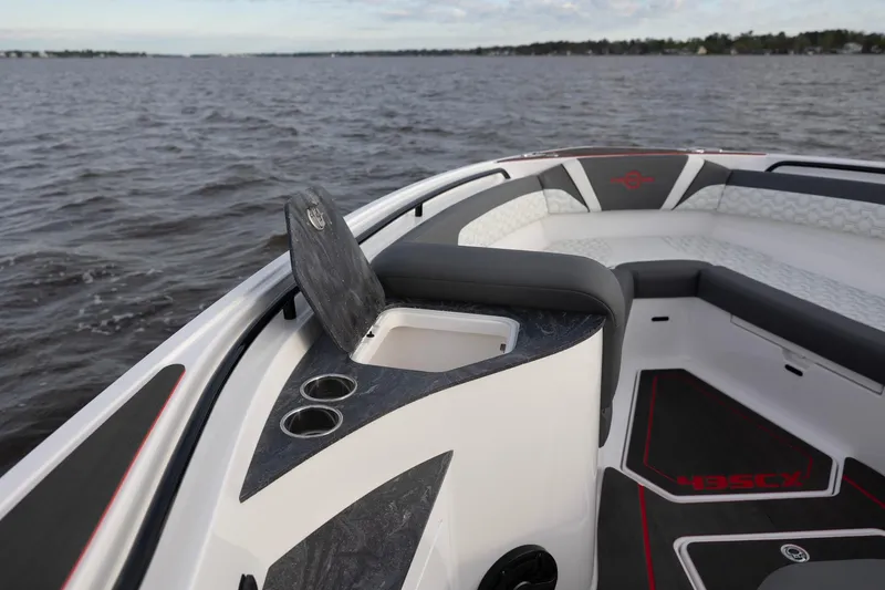 Slide: The Image of 2025 Fountain 43 SCX boat interior with seating and storage compartment. - 9