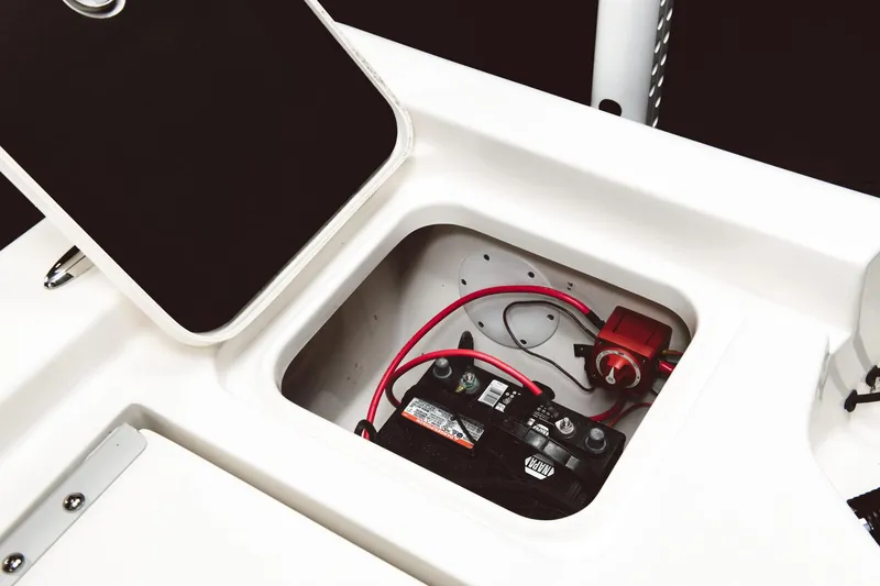 Slide: The Image of Battery compartment of 2024 Key West 230 Bay Reef boat. - 27