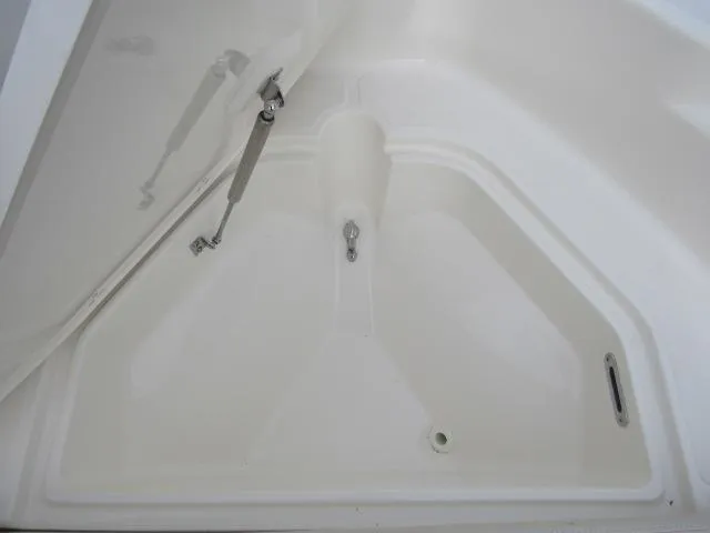 Slide: The Image of 2024 Boston Whaler 250 Dauntless storage compartment, open lid view. - 26