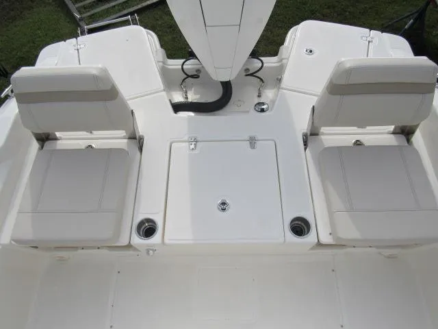 Slide: The Image of 2024 Boston Whaler 250 Dauntless boat seating and deck layout. - 8