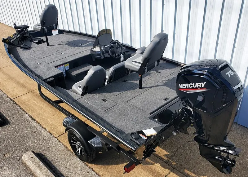 Slide: The Image of 2024 Lowe Stinger 175 fishing boat with Mercury 75 outboard motor. - 2