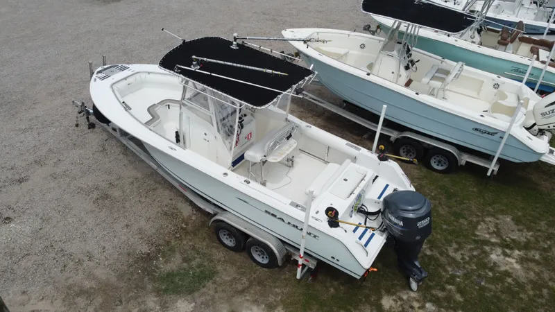 The Image of Aerial view of a 2010 Sea Hunt 24 Gamefish boat on a trailer. - 1
