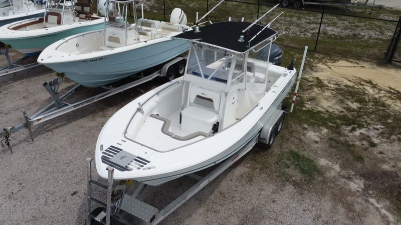 Slide: The Image of 2010 Sea Hunt 24 Gamefish boat on trailer, aerial view. - 3