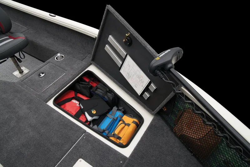 Slide: The Image of 2024 Ranger VS1882SC Angler boat storage compartment with fishing gear and equipment. - 27