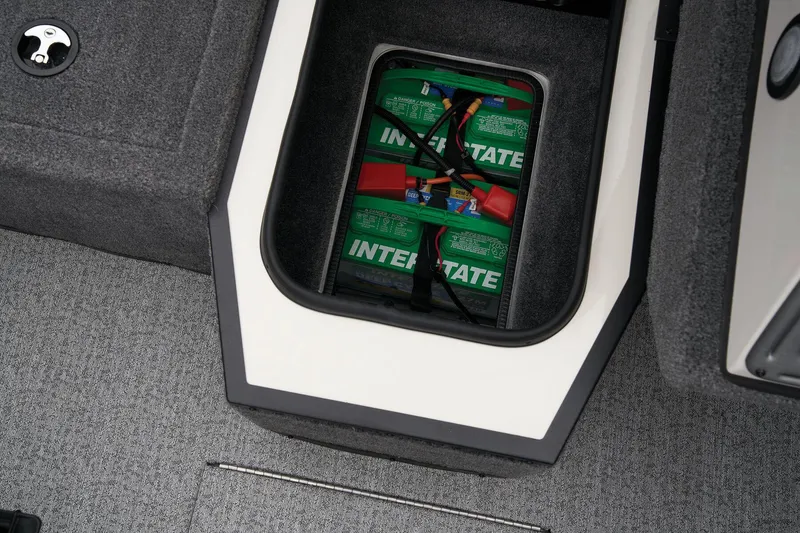 Slide: The Image of 2024 Ranger VS1882SC Angler boat battery compartment with Interstate batteries. - 34