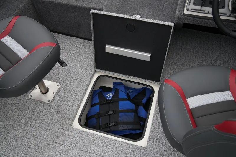 Slide: The Image of 2024 Ranger VS1882SC Angler boat interior storage compartment with life jacket. - 35