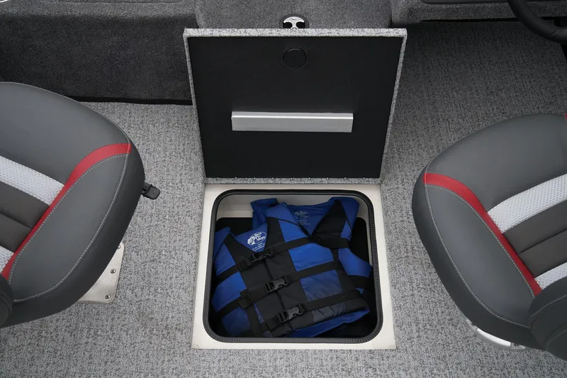 Slide: The Image of 2024 Ranger VS1882SC Angler boat storage compartment with life jacket. - 36