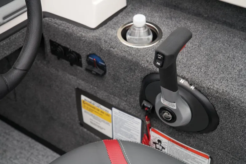 Slide: The Image of 2024 Ranger VS1882SC Angler boat control panel with throttle and cup holder. - 46
