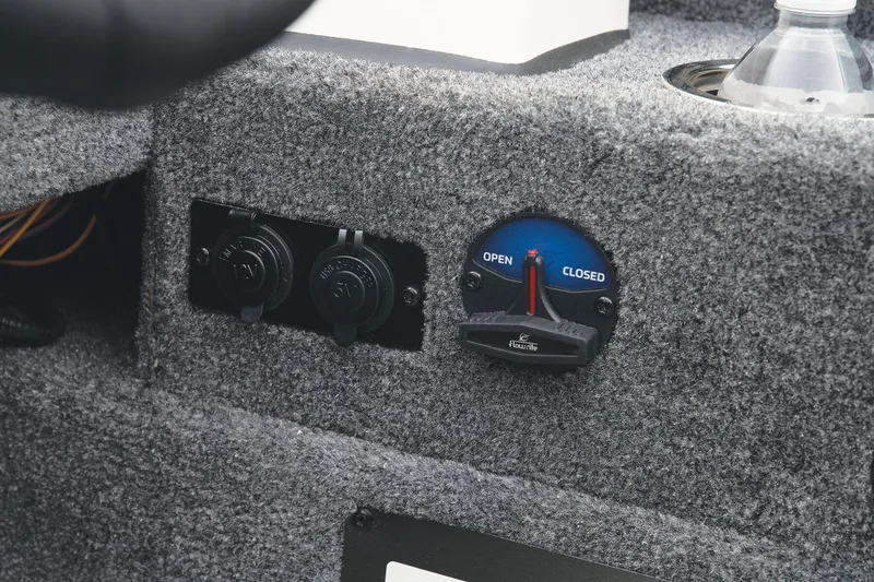 Slide: The Image of 2024 Ranger VS1882SC Angler boat control panel with switches and gauge. - 47