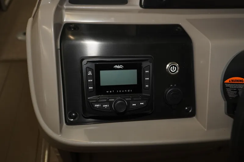 Slide: The Image of 2024 Sun Tracker Party Barge 22 XP3 audio control panel with Wet Sounds system. - 10