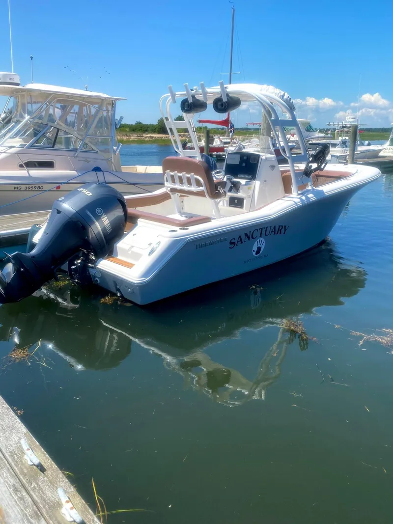 Slide: The Image of 2017 Tidewater 230 LXF boat named Sanctuary docked in a marina. - 7