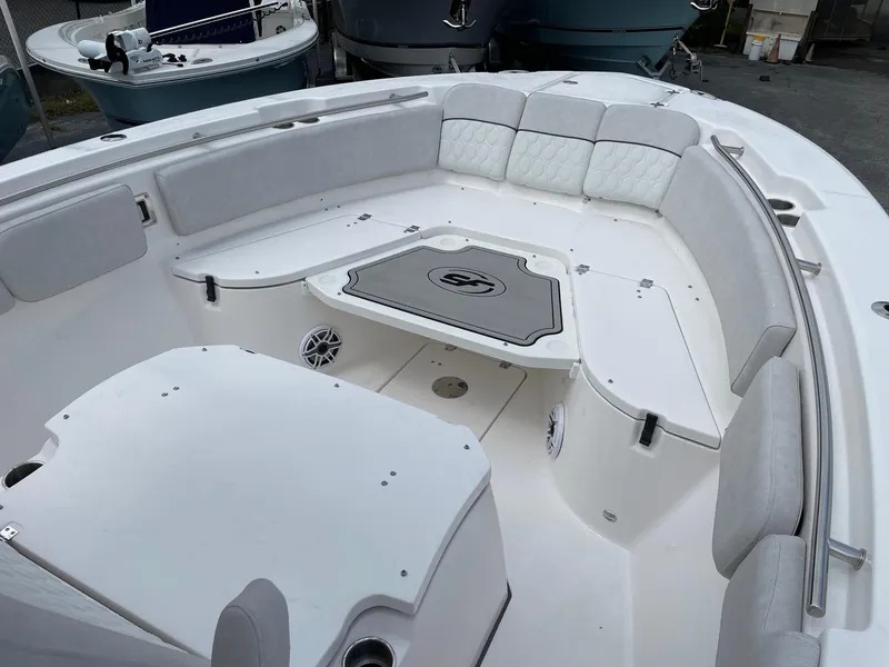Slide: The Image of 2024 Sea Fox 288 Commander boat interior with spacious seating and modern design. - 11