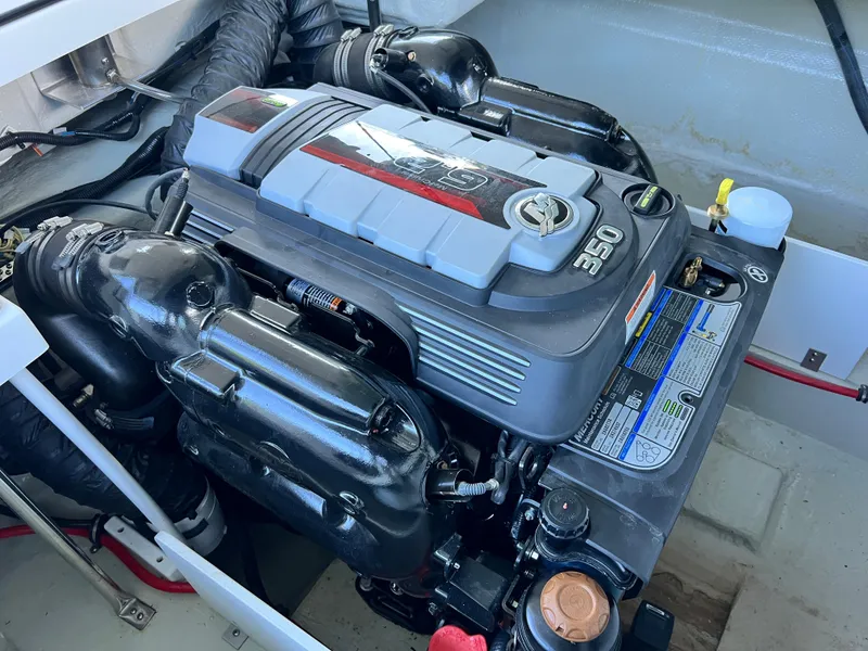 Slide: The Image of 2021 Cobalt R5 boat engine, featuring a powerful 350 horsepower motor. - 15
