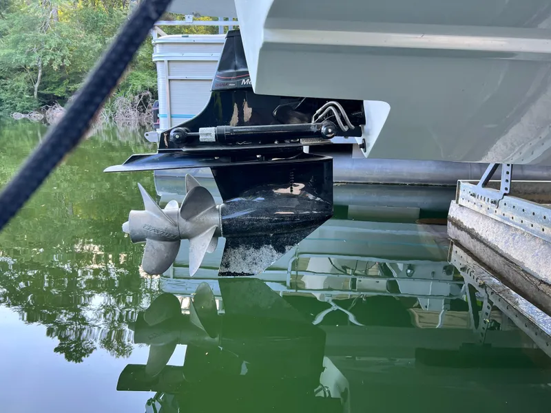 Slide: The Image of Close-up of a 2021 Cobalt R5 boat propeller in water. - 7