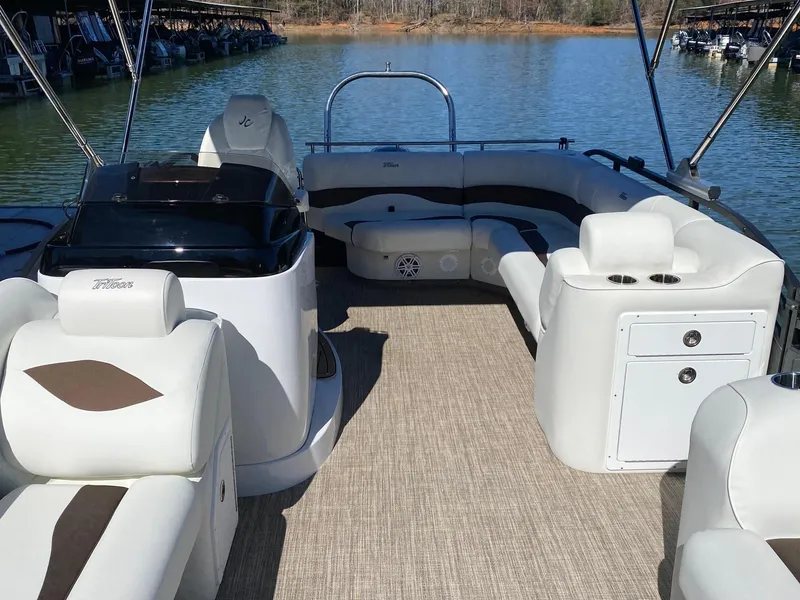 Slide: The Image of 2024 JC NEPTOON SPORT 21TT pontoon boat interior with plush seating and spacious layout. - 7