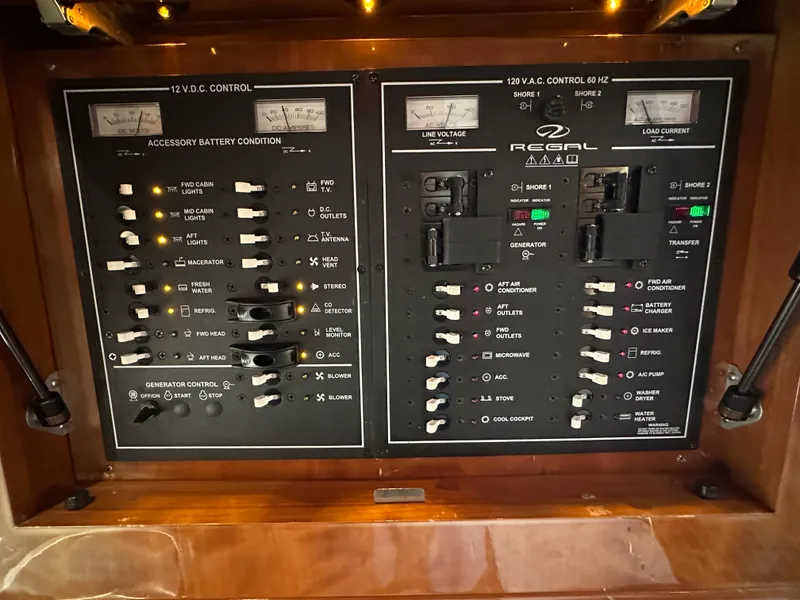 Slide: The Image of Electrical control panel of a 2007 Regal 4460 Commodore boat. - 37