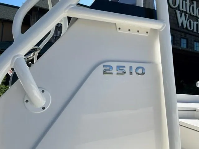 Slide: The Image of 2024 Ranger 2510 Bay boat side view with model number. - 11