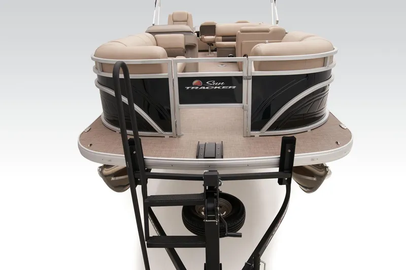 Slide: The Image of 2024 Sun Tracker SportFish 22 DLX pontoon boat with rear entry ladder. - 18