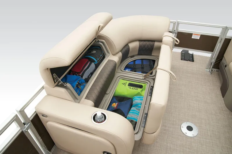 Slide: The Image of 2024 Sun Tracker SportFish 22 XP3 pontoon boat with spacious under-seat storage. - 20