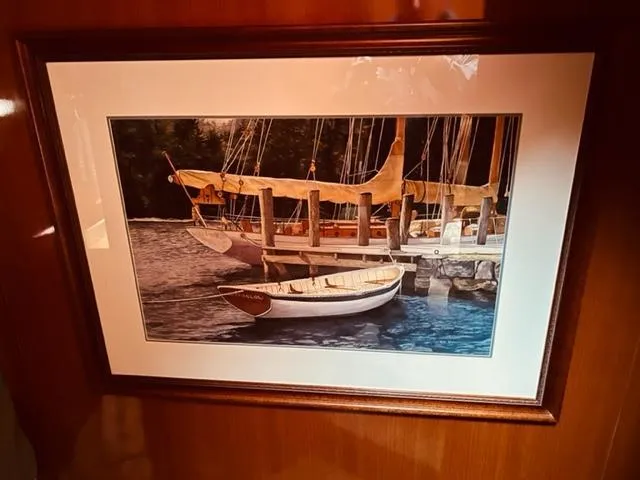 Slide: The Image of Framed nautical painting on a 2008 Hampton Command Bridge yacht. - 8