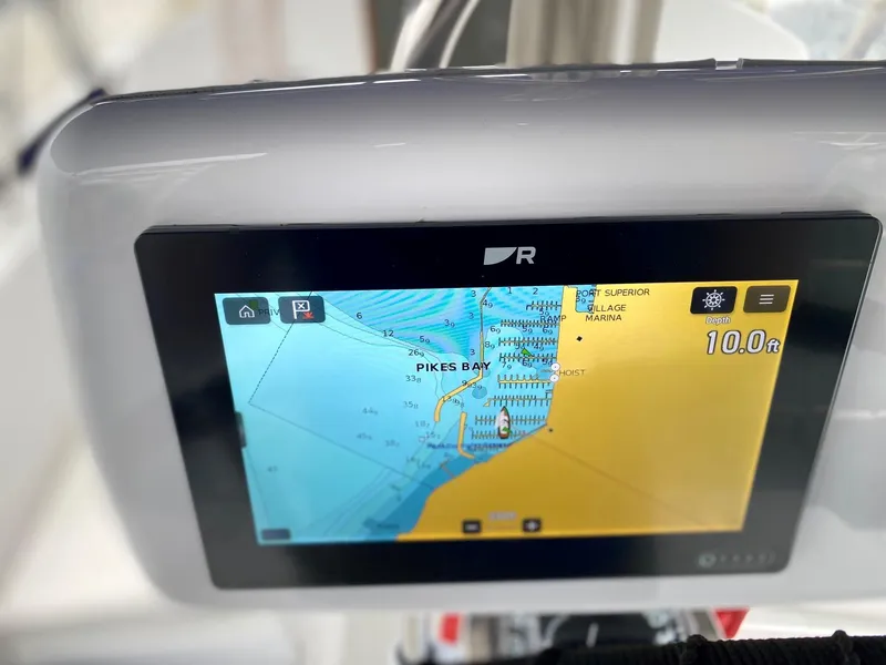 Slide: The Image of Navigation display on a 2001 J Boats 32, showing Pikes Bay map. - 11