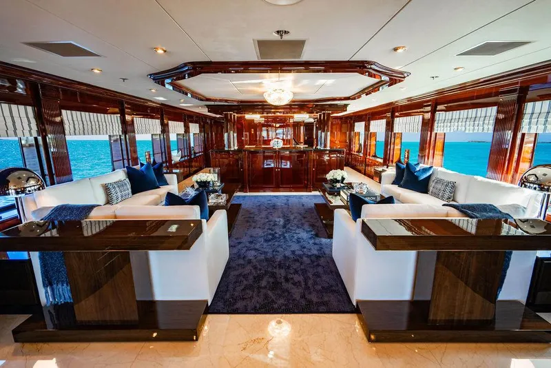 Slide: The Image of Luxurious interior of 2008 Christensen Tri-Deck Motor Yacht with elegant seating and ocean views. - 3