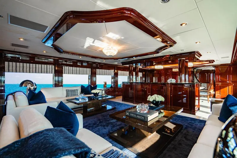 Slide: The Image of Luxurious interior of 2008 Christensen Tri-Deck Motor Yacht with elegant furnishings and ocean view. - 4