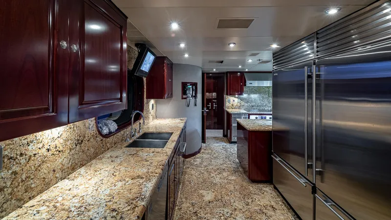 Slide: The Image of Luxurious kitchen interior of 2008 Christensen Tri-Deck Motor Yacht with granite countertops. - 9