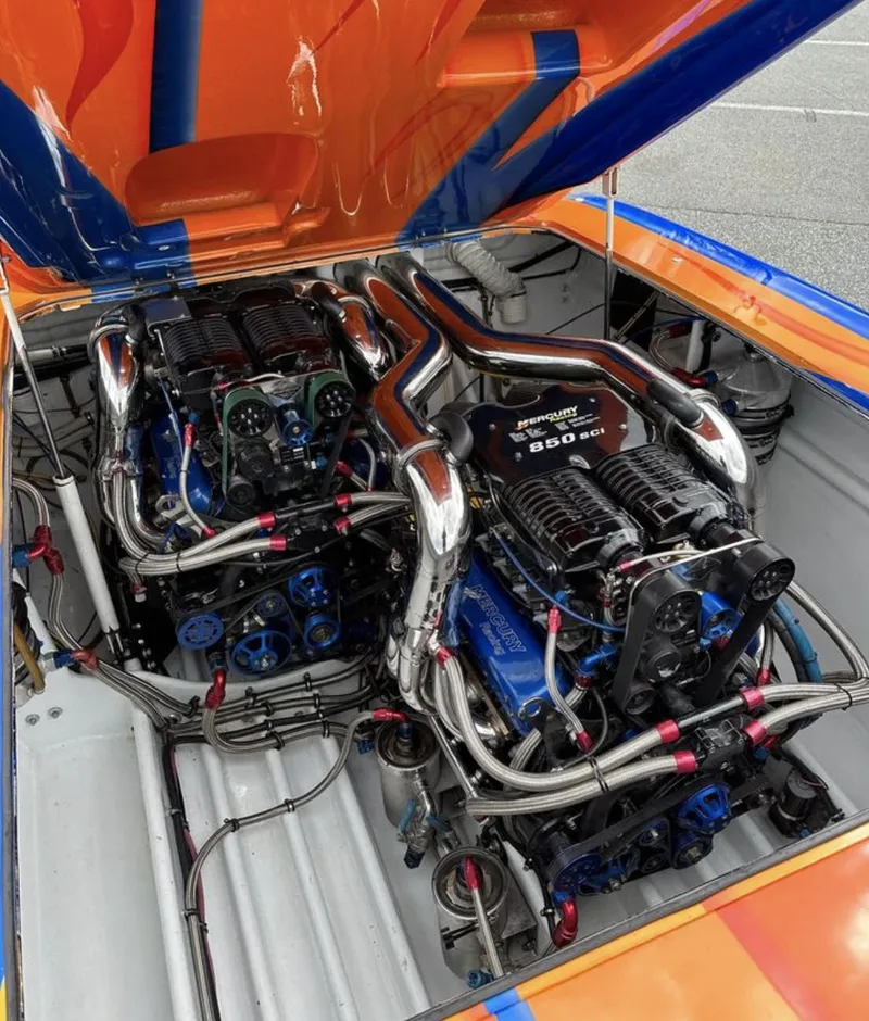 Slide: The Image of 2003 Outerlimits 42 GTX engine bay with twin high-performance engines. - 5