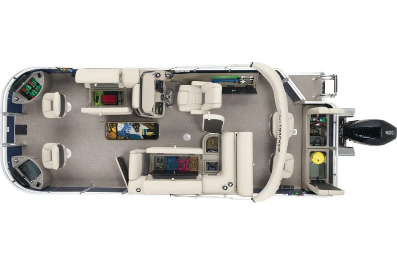 Slide: The Image of 2024 Sun Tracker Fishin' Barge 22 XP3 pontoon boat interior layout. - 10