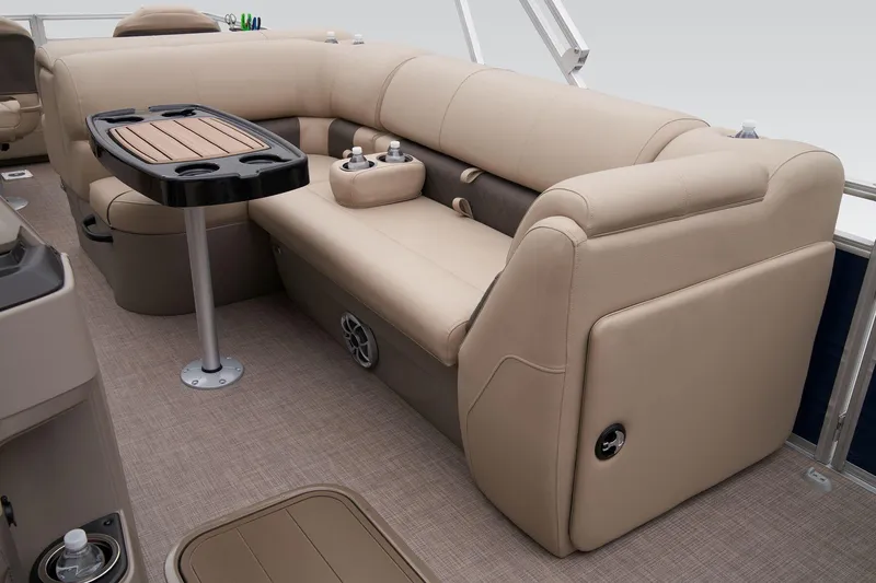 Slide: The Image of 2024 Sun Tracker Fishin' Barge 22 XP3 interior seating and table. - 44