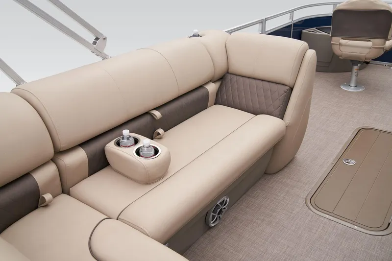 Slide: The Image of 2024 Sun Tracker Fishin' Barge 22 XP3 interior seating with cup holders. - 47