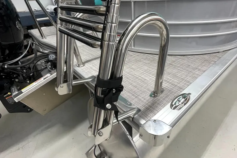 Slide: The Image of 2023 Berkshire 22 RFX CTS pontoon boat rear deck with stainless steel ladder. - 10