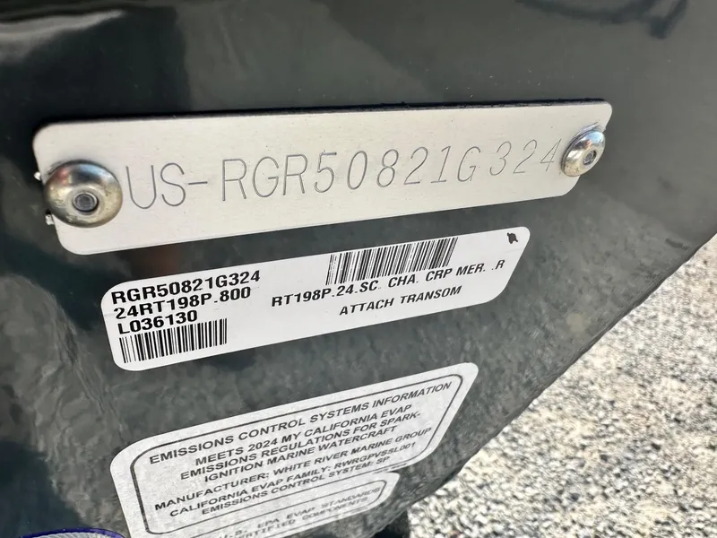 Slide: The Image of 2024 Ranger RT198P boat identification and emissions control labels. - 4