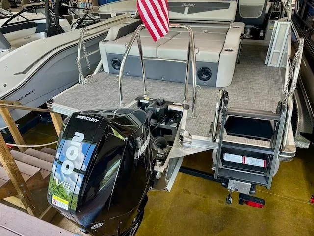 Slide: The Image of 2024 Barletta Cabrio 22UC pontoon boat with Mercury 200 V6 outboard motor. - 7