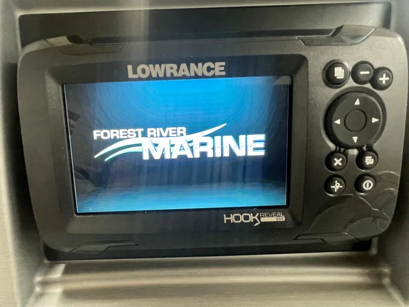 Slide: The Image of Lowrance Hook Reveal 2023 on Berkshire 22CL CTS displaying Forest River Marine logo. - 12