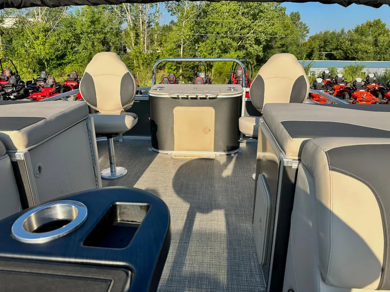Slide: The Image of 2023 Tahoe Pontoon 25FT Sport 85 Center Console Fish interior with seating and console. - 8
