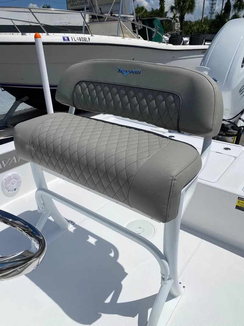 Slide: The Image of 2024 Savannah 220 IS boat seat with diamond-stitched upholstery. - 10