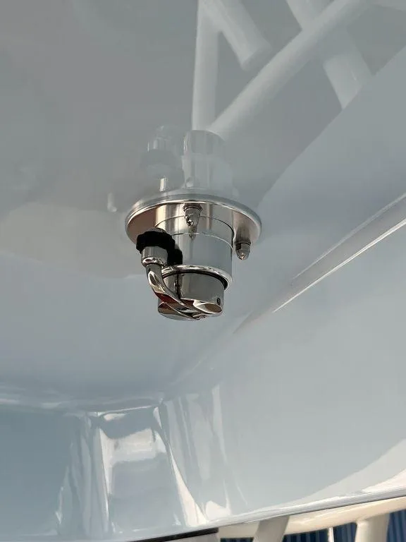 Slide: The Image of Close-up of a 2024 Fountain 34 TE boat's stainless steel fitting. - 23
